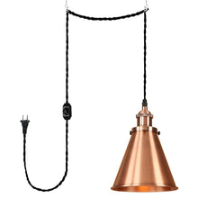 Load image into Gallery viewer, Plug in Hanging Light 7.4 Inch Retro Color Cone Lampshade E26 Base Vintage Pendant Light