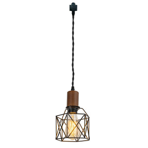 Track Mount Lighting Walnut Base Black Cage Shade Pendant Kitchen Island Light Retro Lamp