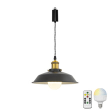 Load image into Gallery viewer, Rechargeable Battery Adjustable Cord Pendant Light Matt Gold Base With Metal Shade Smart LED Bulbs with Remote Retro Design