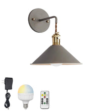 Load image into Gallery viewer, Rechargeable Smart LED Bulbs With Remote Cordless Blue Or Grey Metal Shade Modern Design Wall Sconces