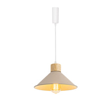 Load image into Gallery viewer, E26 Wood Base Khaki Metal Cone Shade Retro Track Light 3.2 Ft Adjusted Height Freely