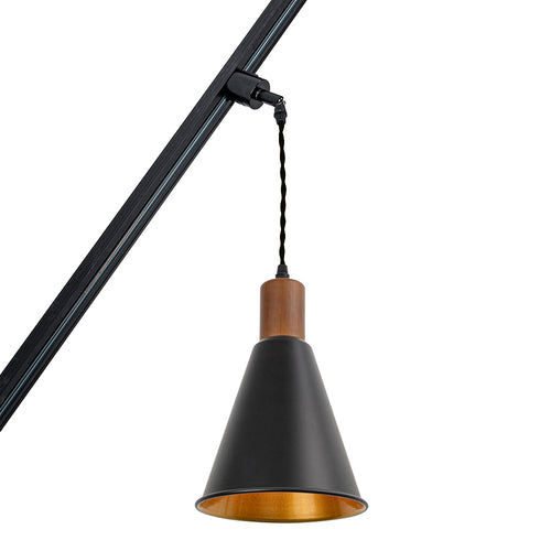 Track Mount Lighting Walnut Base Pendant Kitchen Island Light Black Outer Gold Inner Retro Lamp