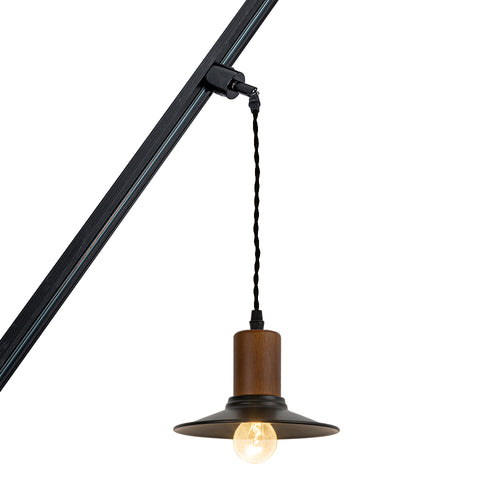 Track Mount Lighting Walnut Base Black Shade Pendant Kitchen Island Light Vintage Lamp