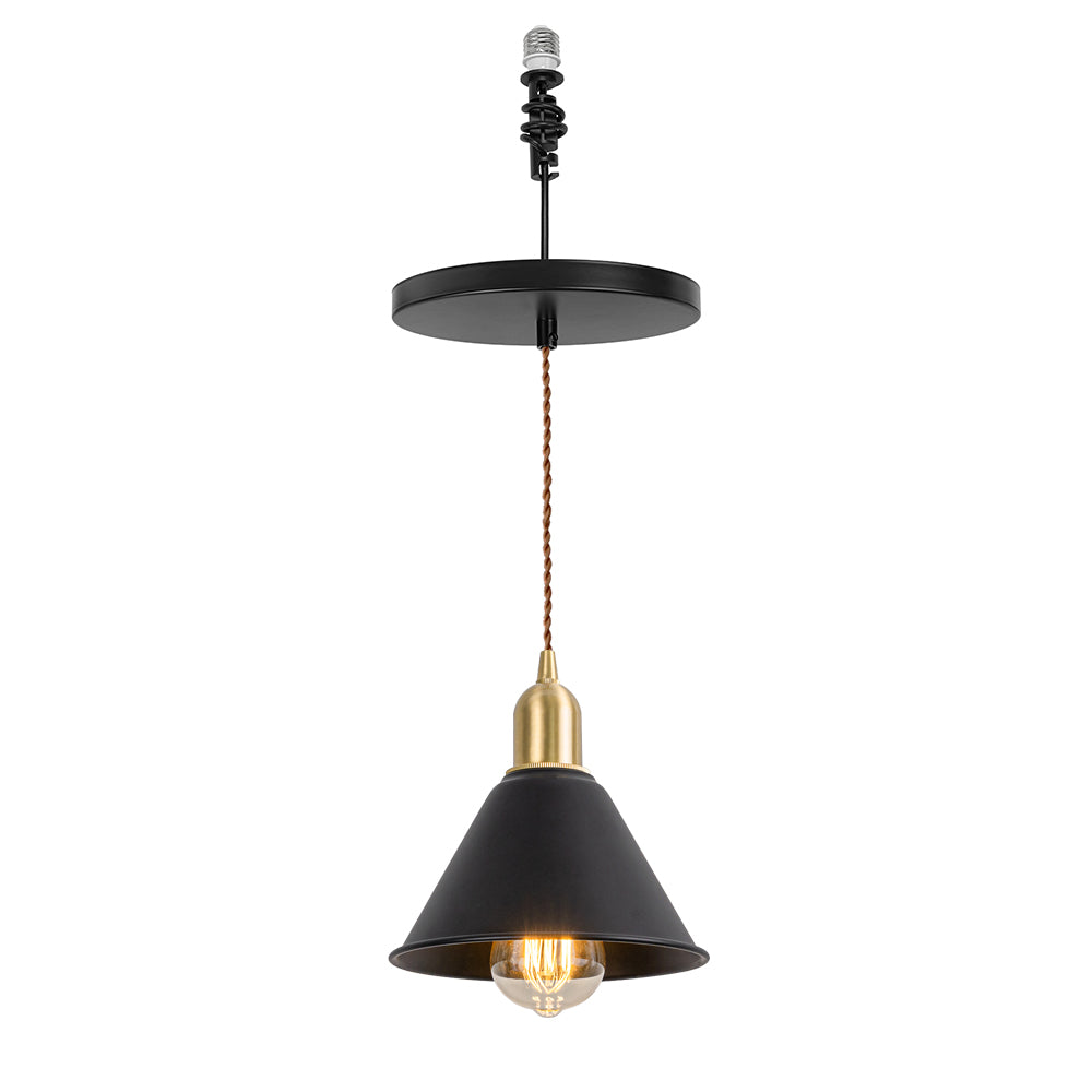 Ceiling Spotlight Remodel E26 Brass Base Black Metal Shade Hanging Light Conversion Kit