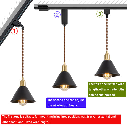 Track Mount Lighting Black Metal Shade Brass Base Pendant Kitchen Island Light Retro Design DZ18x10