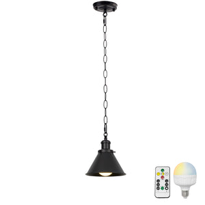 Rechargeable Battery Smart LED Bulb Remote Control Pendant Light Iron Chain Black Metal Light