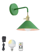 Load image into Gallery viewer, Rechargeable Smart LED Bulbs With Remote Cordless Yellow Or Green Metal Shade Modern Design Wall Sconces