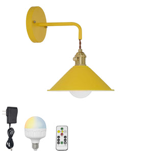 Rechargeable Smart LED Bulbs With Remote Cordless Yellow Or Green Metal Shade Modern Design Wall Sconces