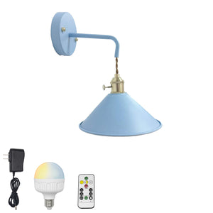 Rechargeable Smart LED Bulbs With Remote Cordless Blue Or Grey Metal Shade Modern Design Wall Sconces