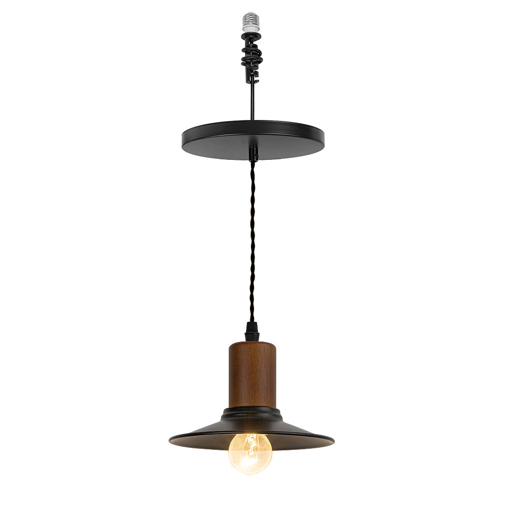 Ceiling Spotlight Remodel Walnut Base Black Shade Hanging Light Conversion Kit For E26 Ceiling Lamp