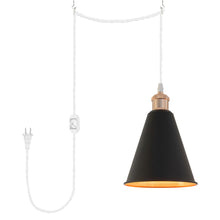 Load image into Gallery viewer, French Gold Base Black Cone Metal Shade Swag Plug-in Dimmable Pendant Light
