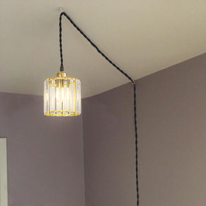Gold Hanging Light Plug In Outlet Corded Modern Crystal Shade E26 Base Living Lamp