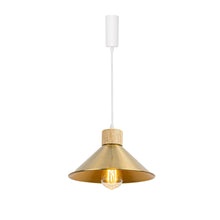 Load image into Gallery viewer, E26 Wood Base Gold Metal Cone Shade Retro Track Light 3.2 Ft Adjusted Height Freely
