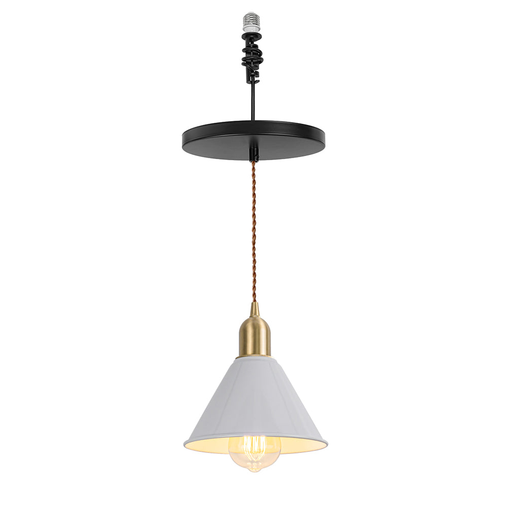 Ceiling Spotlight Remodel E26 Brass Base White Metal Shade Hanging Light Conversion Kit