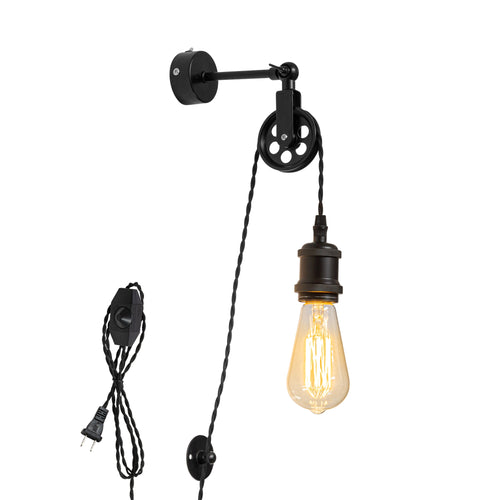 9.8Ft Dimmable Switch Corded Adjustable Wall Sconce Retro Black Metal Wall Lamp for Kitchen Stairs Corners