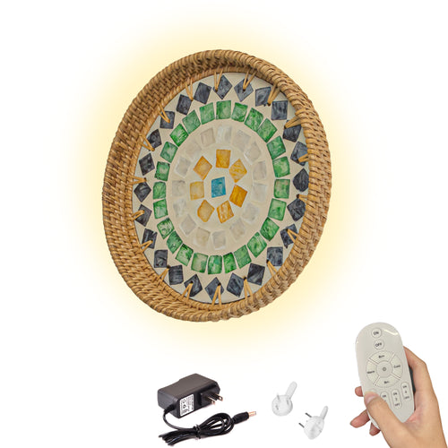 Handcrafted Shell With Rattan Rounded Lighting Convenient Hook Wall Sconce Go Wire-Free Battery Background Dimmable Light