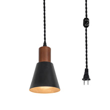 Load image into Gallery viewer, Plug In Outlet Corded Hanging Light Walnut Base Metal Black/White Shade Retro Living Lamp