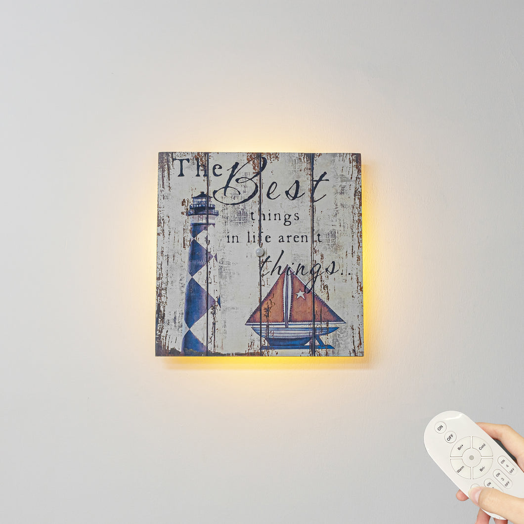 Handmade Wooden Light Home Decor Convenient Hook Wall Sconce Battery Remote Background Dimmable RGB Light