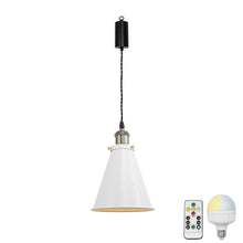 Load image into Gallery viewer, Rechargeable Battery Adjusting Cord Pendant Light White Or Black Metal Shade Smart LED Bulbs with Remote Retro Design