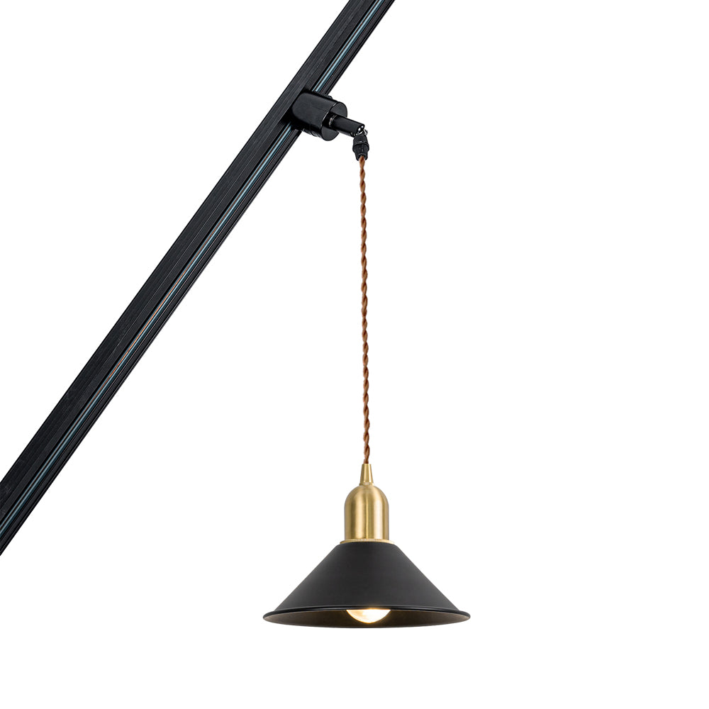 Track Mount Lighting Black Metal Shade Brass Base Pendant Kitchen Island Light Retro Design