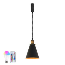 Load image into Gallery viewer, Remote Control RGB LED Black Outer Gold Inner Track Pendant Light Brown Bronze E26 Base Adjusted Fixture Vintage Design
