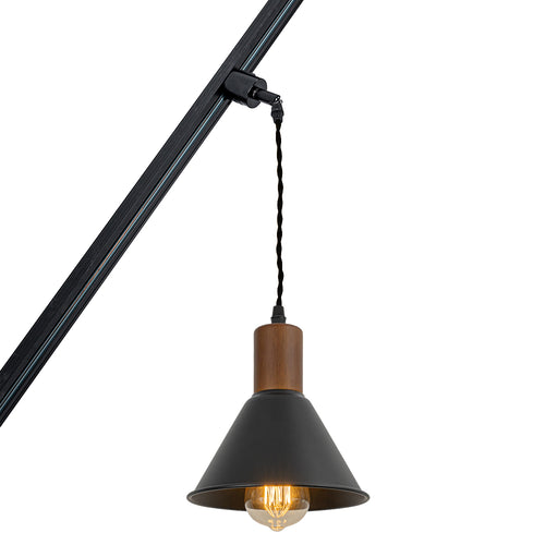 Track Mount Lighting Walnut Base Black Shade Pendant Kitchen Island Light Retro Lamp(DZ18x10)