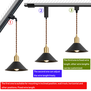 Track Mount Lighting Black Metal Shade Brass Base Pendant Kitchen Island Light Retro Design