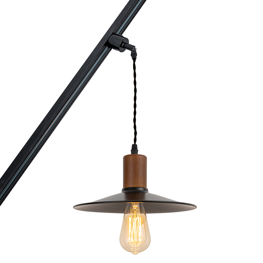 Track Mount Lighting Walnut Base Pendant Kitchen Island Light Black Flat Shade Retro Lamp