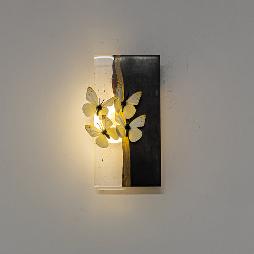 Resin Wood With Cute Beige Butterfly Battery Run Remote Night Light For Bedsides Home Office