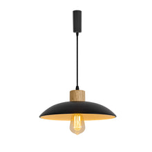 Load image into Gallery viewer, Black Metal Saucer Shape E26 Wood Base Retro Track Light 3.2 Ft Adjusted Height Freely