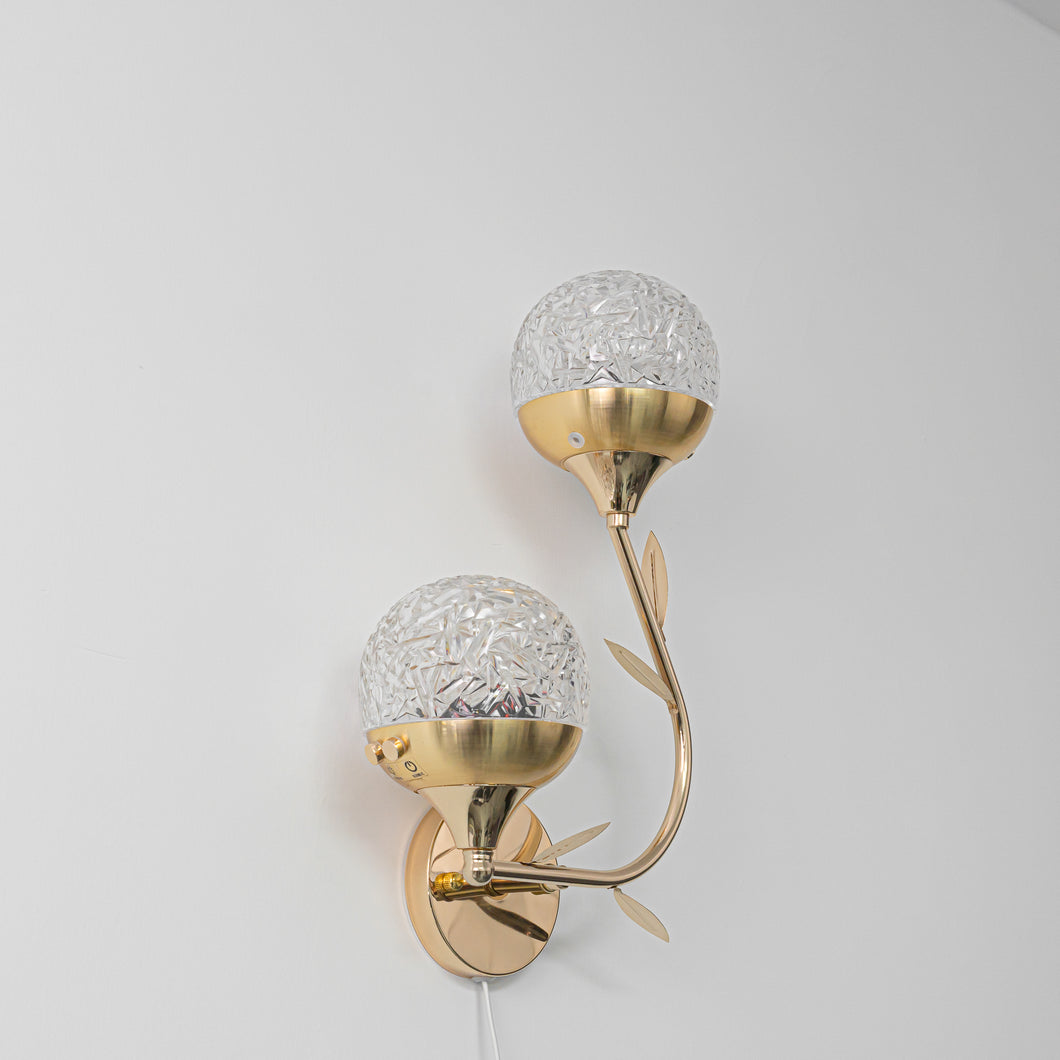 Yequandec Touch Switch Hook Type Dimmable USB Cable Double Wall Sconce Flow Rotating Light Luxury Design Brass Crystal Lampshade