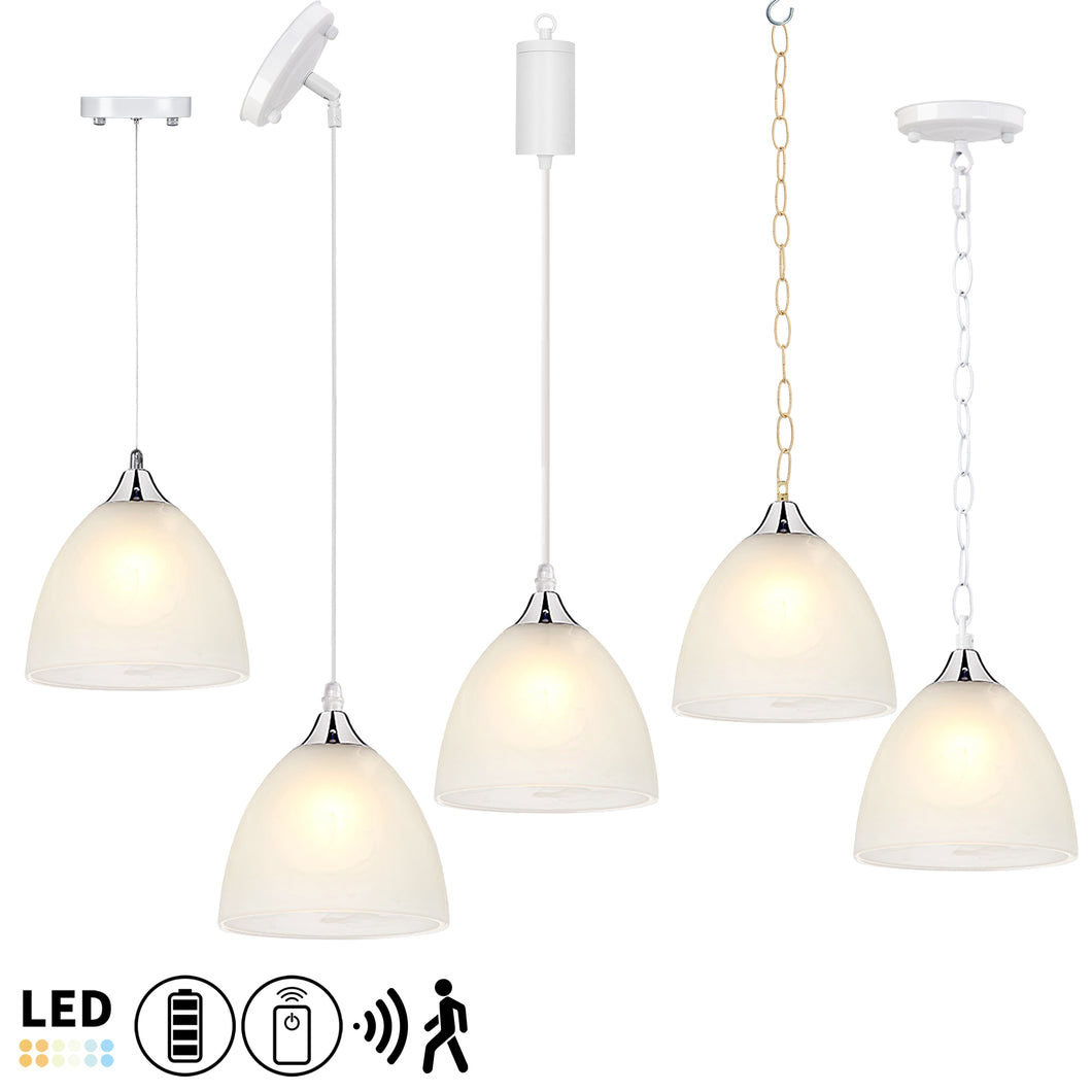 Customized Battery Powered Adjusted Cord White Glass Shade Pendant Modern Design For Home Store