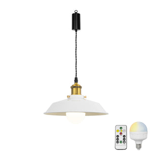 Rechargeable Battery Adjustable Cord Pendant Light Matt Gold Base With Metal Shade Smart LED Bulbs with Remote Retro Design
