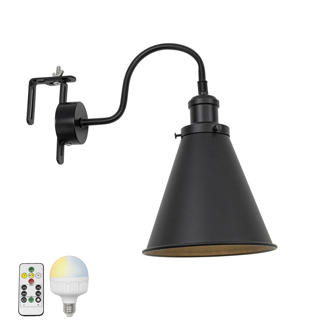 Vintage Design Bedside Lamp Rechargeable Battery Remote Timer Dimming Bulb Gooseneck Stem Black