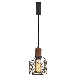 Track Mount Lighting Walnut Base Black Cage Shade Pendant Kitchen Island Light Retro Lamp