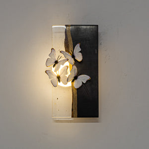 Resin Wood With Cute White Butterfly Battery Run Remote Night Light For Bedsides Home Office