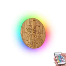 Load image into Gallery viewer, Lotus Pattern Hand-carved Wooden Light Home Decor Convenient Hook Wall Sconce Battery Remote Background Dimmable Light