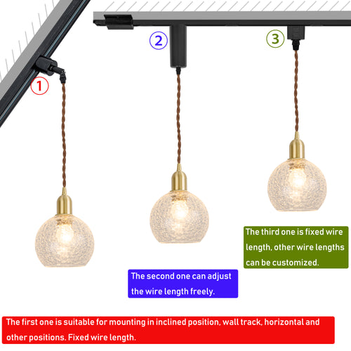 Track Mount Lighting Realistic Cracked Glass Lampshade Brass Base Pendant Kitchen Island Light