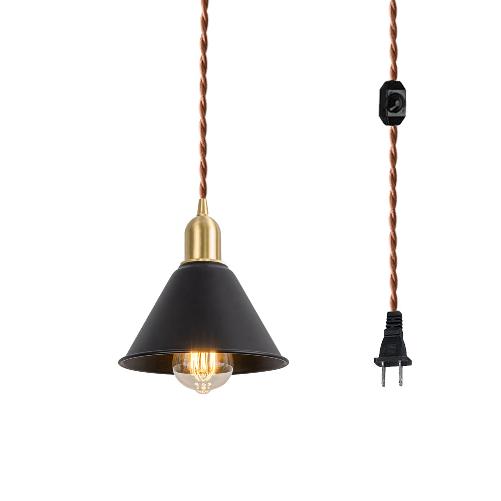 Hanging Light Plug In Corded Brass Base Various Metal Shade Sizes Options Living Lamp Modern Design