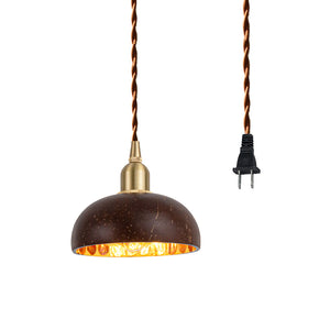 Handmade Coconut Shell Brass Finish E12 Base Plug In Cord Pendant Light