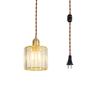 Gold Hanging Light Plug In Outlet Corded Modern Crystal Shade E26 Base Living Lamp