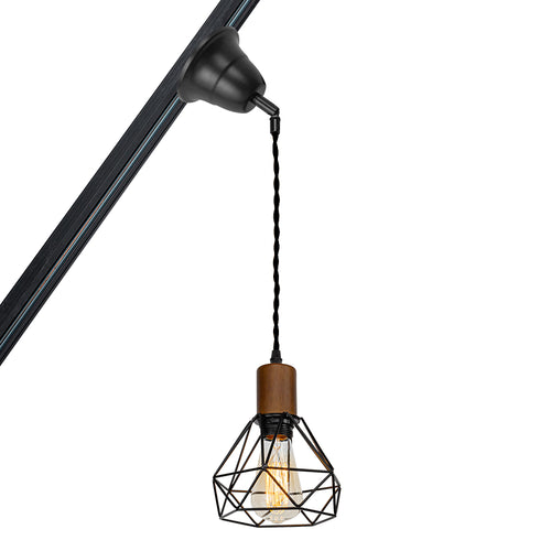 Sloped Position Track Light E26 Walnut Base Hollow Shade Adjusted Retro Hanging Lamp Inclined Roof