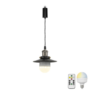 Rechargeable Battery Adjustable Cord Mini Pendant Light Black Metal Shade Smart LED Bulbs with Remote Retro Design