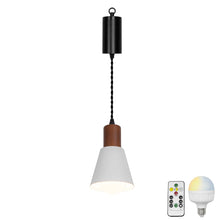 Load image into Gallery viewer, Rechargeable Battery Remote Brightness Adjusted LED Retro Pendant Light Walnut Base Black/White Shade