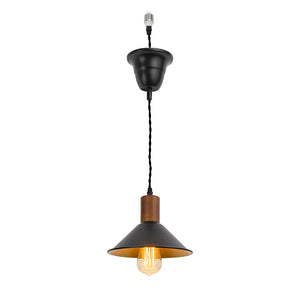 Ceiling Spotlight Remodel E26 Walnut Base Black Outer Gold Inner Shade Retro Hanging Light