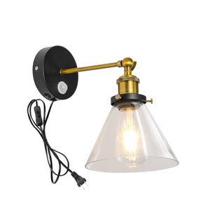 Motion Sensor Light Adjustable Angle Corded Retro Design Glass Metal Bedsides Entrance Wall Light