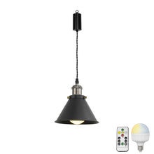 Load image into Gallery viewer, Rechargeable Battery Adjusting Cord Pendant Light White Or Black Metal Cone Shade Smart LED Bulbs with Remote Retro Design