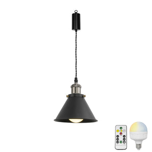 Rechargeable Battery Adjusting Cord Pendant Light White Or Black Metal Cone Shade Smart LED Bulbs with Remote Retro Design