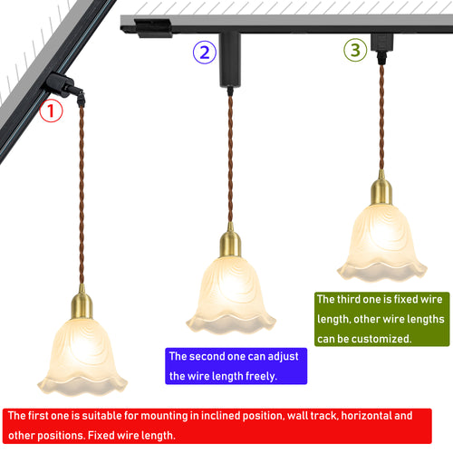 Track Mount Lighting Glass Flower Shade Brass Base Pendant Kitchen Island Light Modern Design