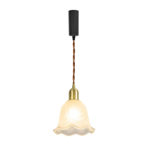 Track Mount Lighting Glass Flower Shade Brass Base Pendant Kitchen Island Light Modern Design
